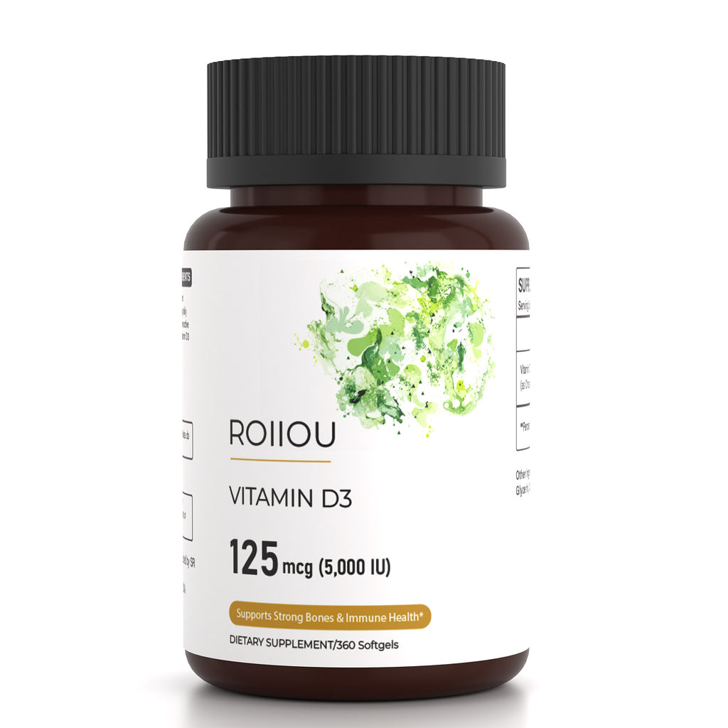 ROIIIOU Vitamin D3 5000 IU Softgels, 125 mcg Vitamin D3 as Cholecalciferol, Daily Bone, Teeth, Muscle & Immune Support Supplement, Easy-to-Take Softgels, 360 Count