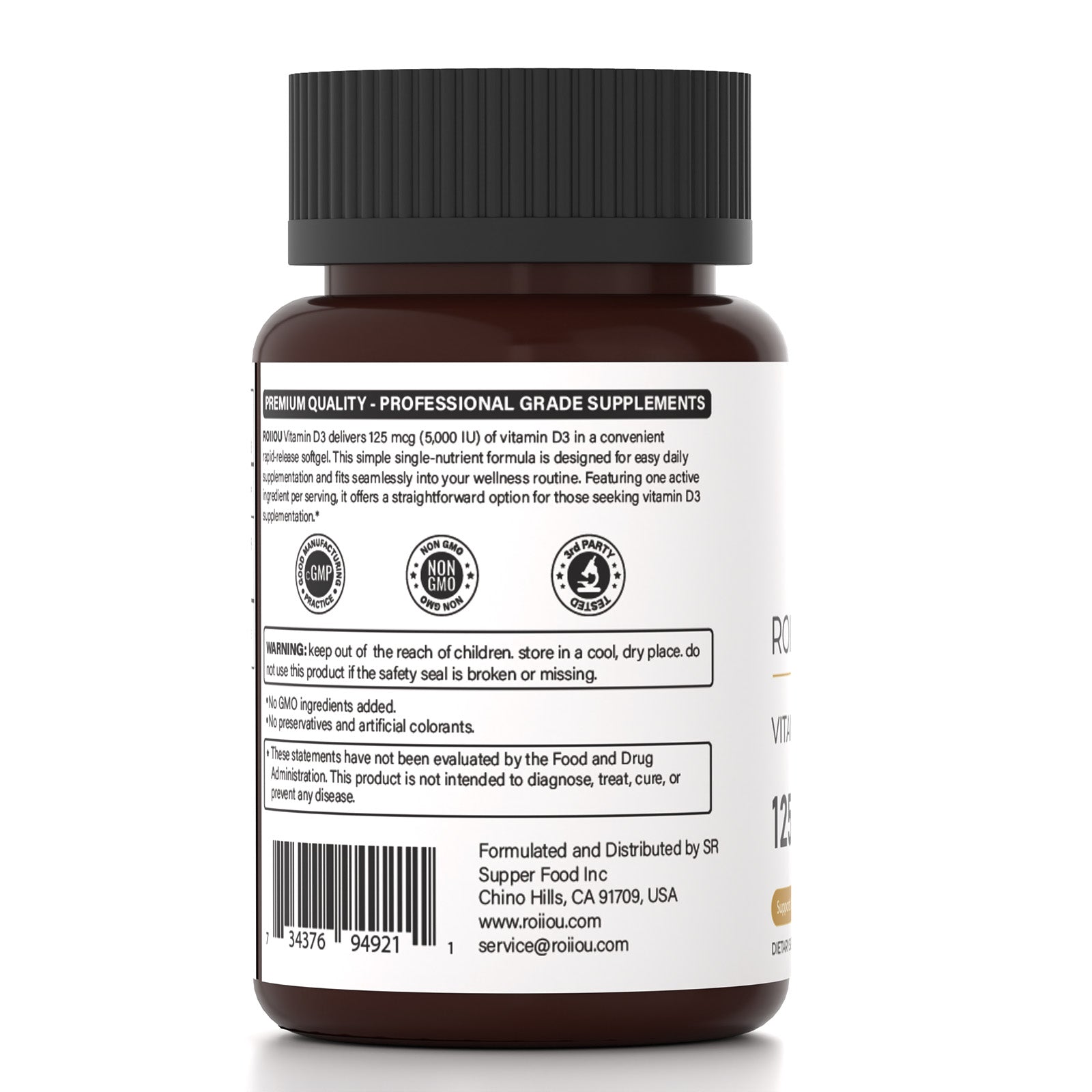 ROIIIOU Vitamin D3 5000 IU Softgels, 125 mcg Vitamin D3 as Cholecalciferol, Daily Bone, Teeth, Muscle & Immune Support Supplement, Easy-to-Take Softgels, 360 Count