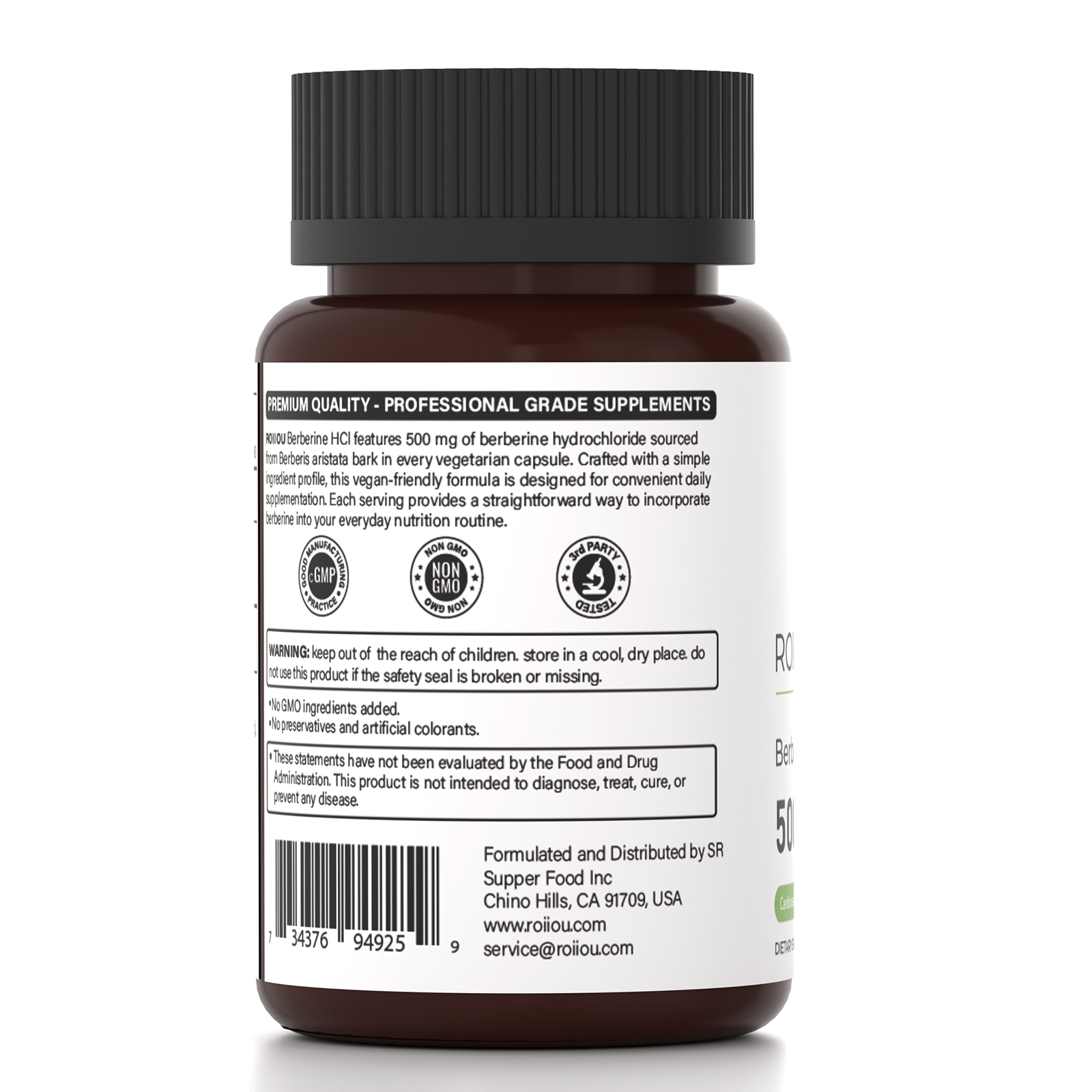 ROIIIOU Berberine HCl 500mg Capsules, Berberine Supplement from Berberis aristata Bark, Daily Metabolic Wellness & Botanical Support, Vegetarian Capsule Formula, 90 Count