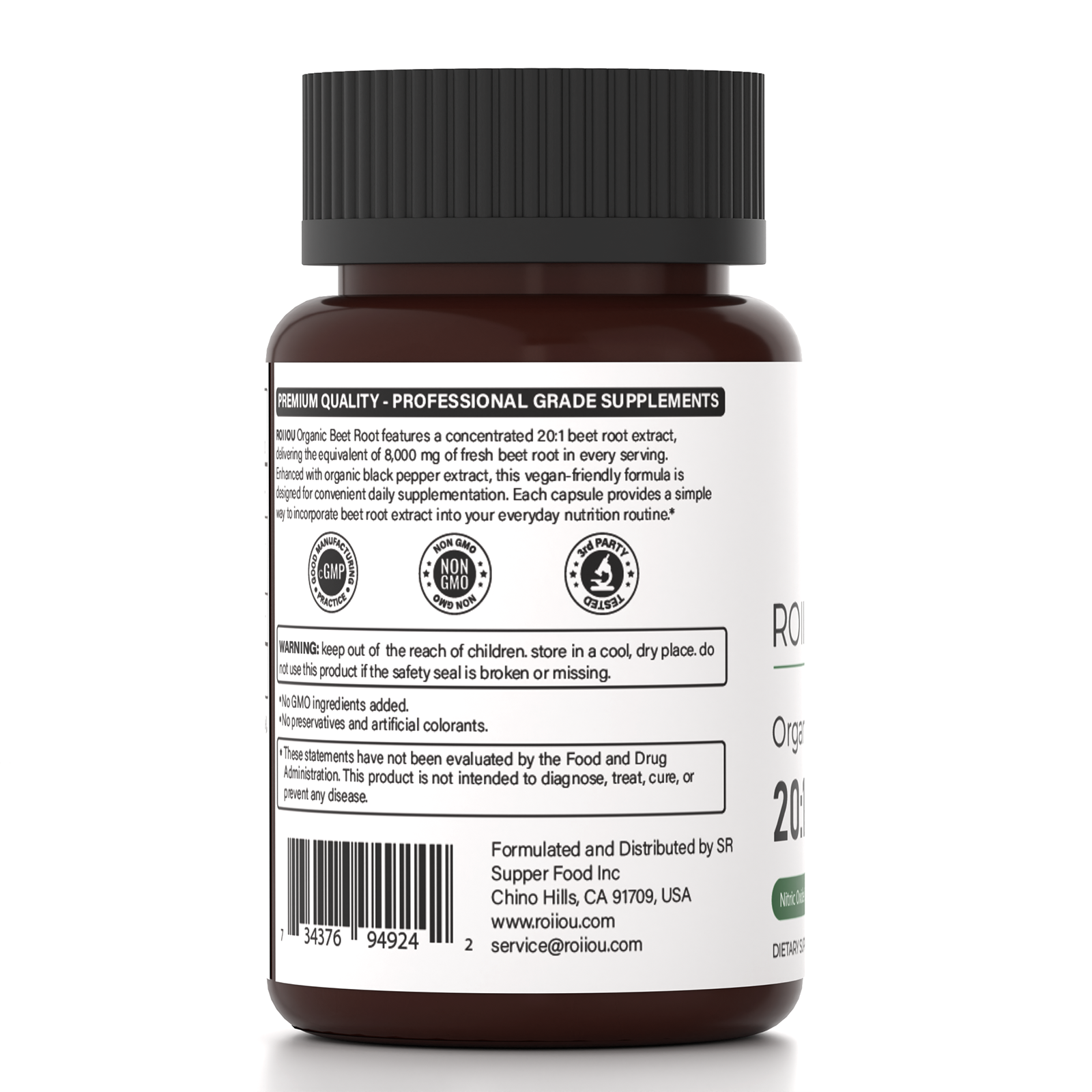 ROIIIOU Organic Beet Root Capsules, 20:1 Beet Root Extract 400mg with Organic Black Pepper Extract, Daily Nitric Oxide, Circulation & Workout Performance Support, Vegetarian Formula, 120 Capsules