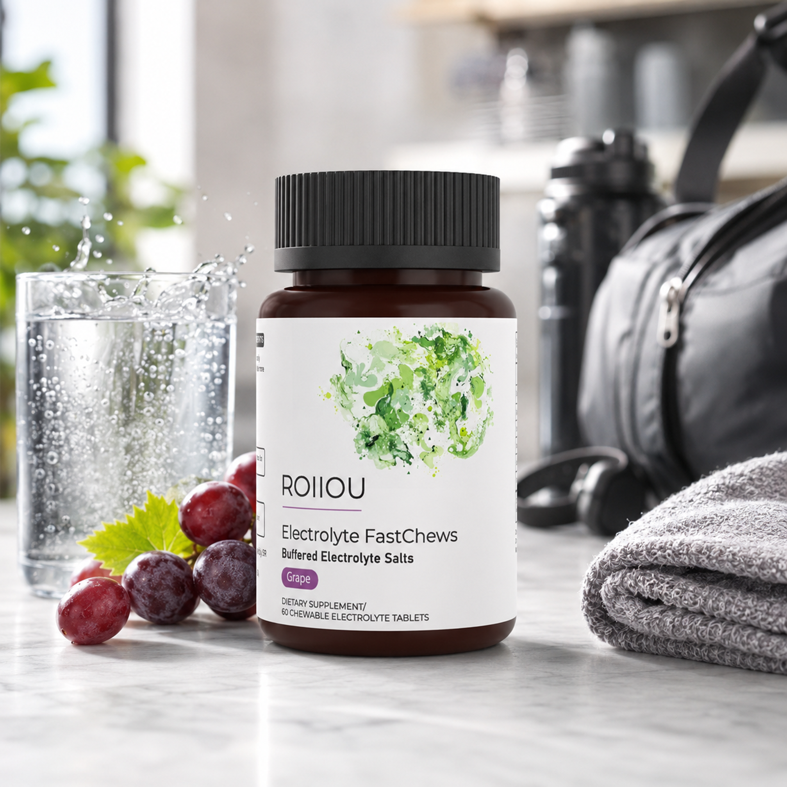 ROIIIOU Electrolyte FastChews, Grape Flavor Chewable Electrolyte Tablets, Buffered Electrolyte Salts with Sodium & Potassium, Daily Hydration Support for Workout, Travel & Active Days, 60 Tablets